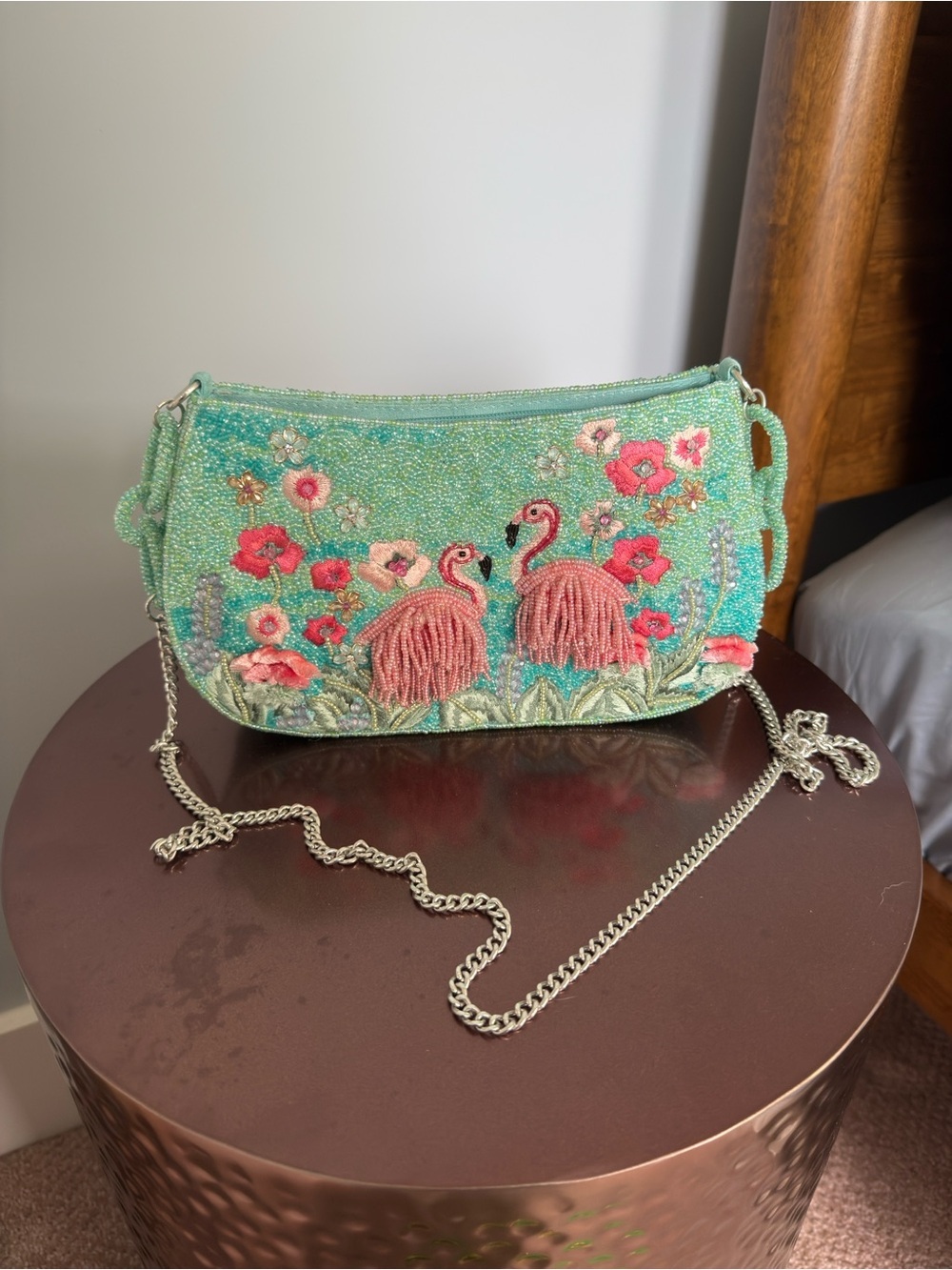 Mary Frances Fully Beaded Flirty Flamingos Crossbody Bag NWOT